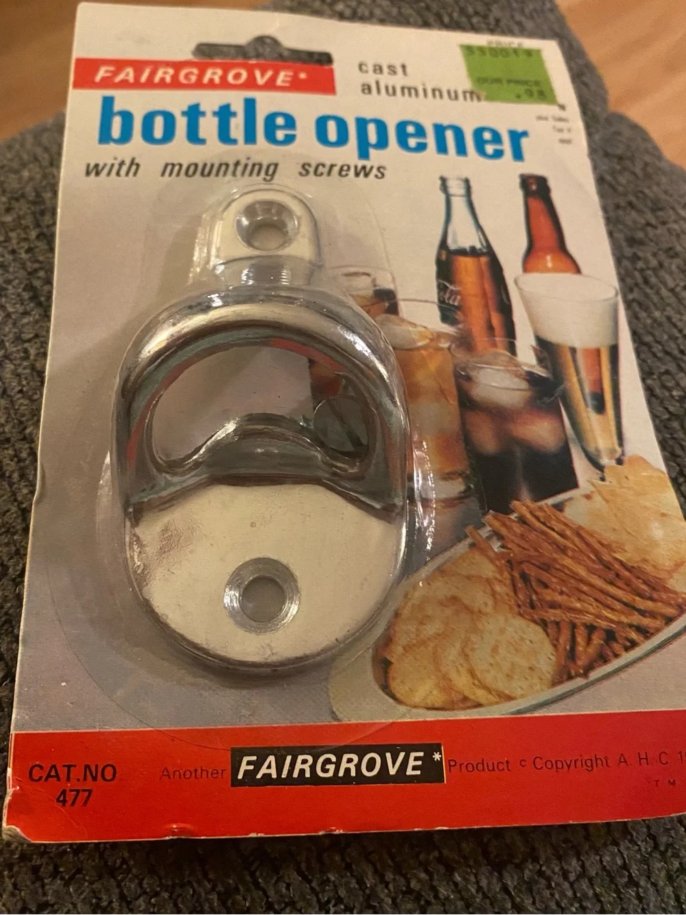 Vintage Fairgrove Silver Cast Aluminum Wall-Mount Bottle Opener